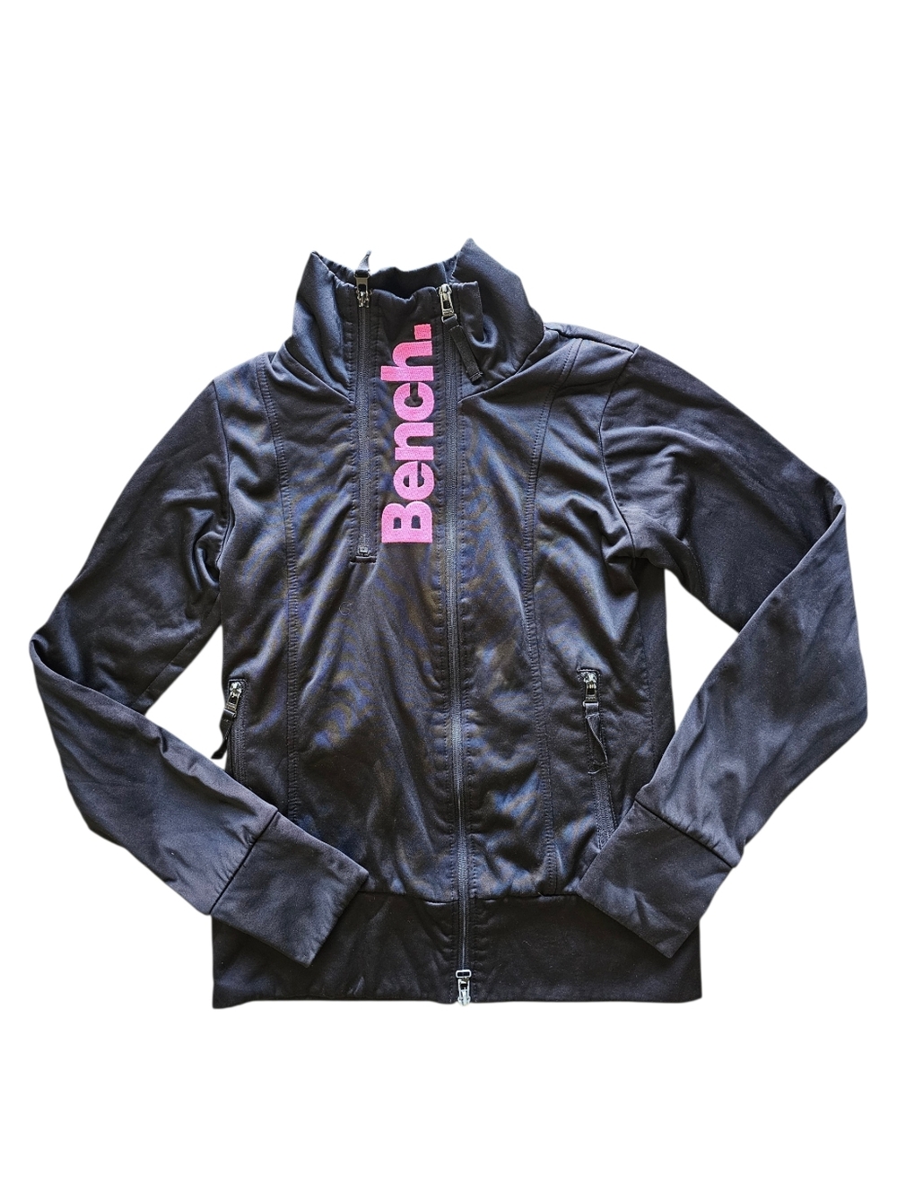 BENCH Black Bomber Jacket with Pink Vertical LogoBench Black Zip Up Jacket Pink
